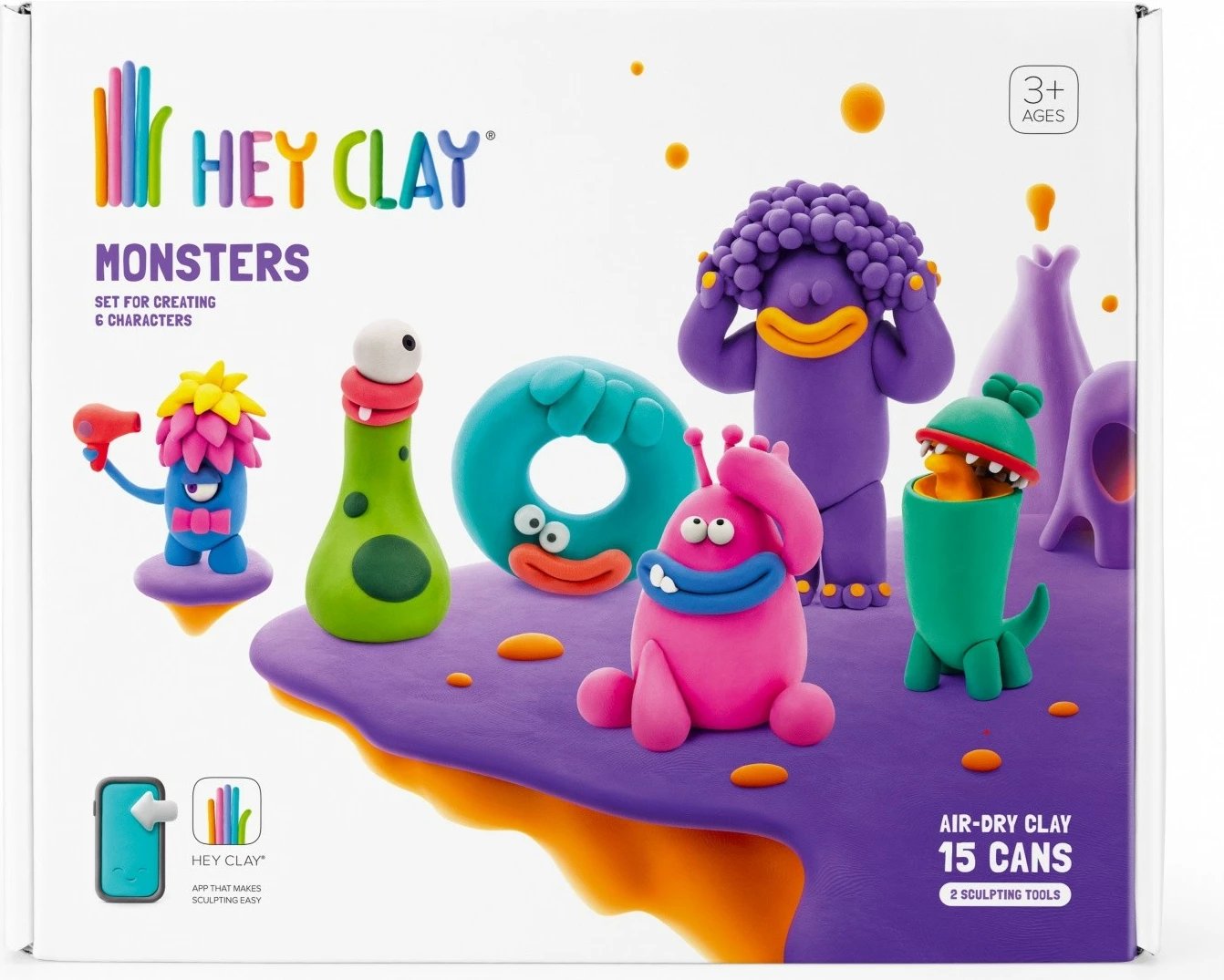 Set modelimi Hey Clay Monsters, Tm Toys, 15 kanaçe, 11 ngjyra