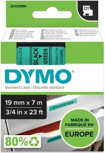 Etiketë DYMO D1 Standard, 19mm, E zezë në jeshile