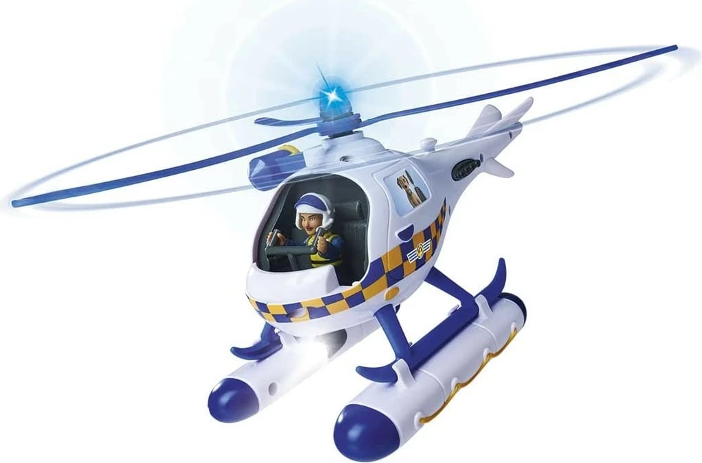 Helikopter policie lodër Simba Fireman Sam me drita dhe tinguj, me figurina Rose dhe Radar, Blu/Bardhë/Verdhë