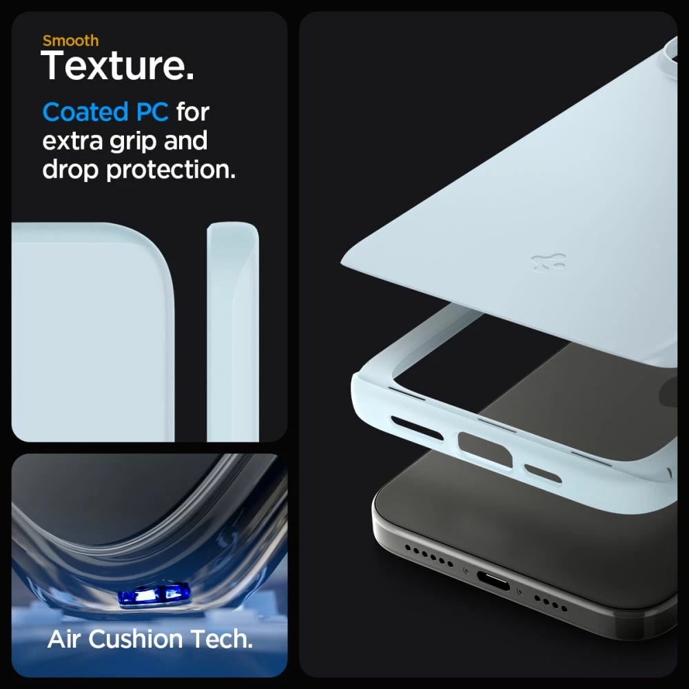 Mbështjellës Spigen Thin Fit për iPhone 15 Pro Max, kaltër e çelët