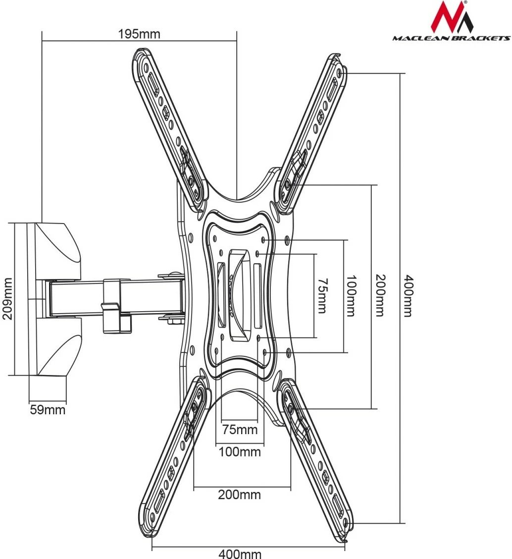 Mbajtës muri për TV Maclean MC-758, 13-55", metal, i zi