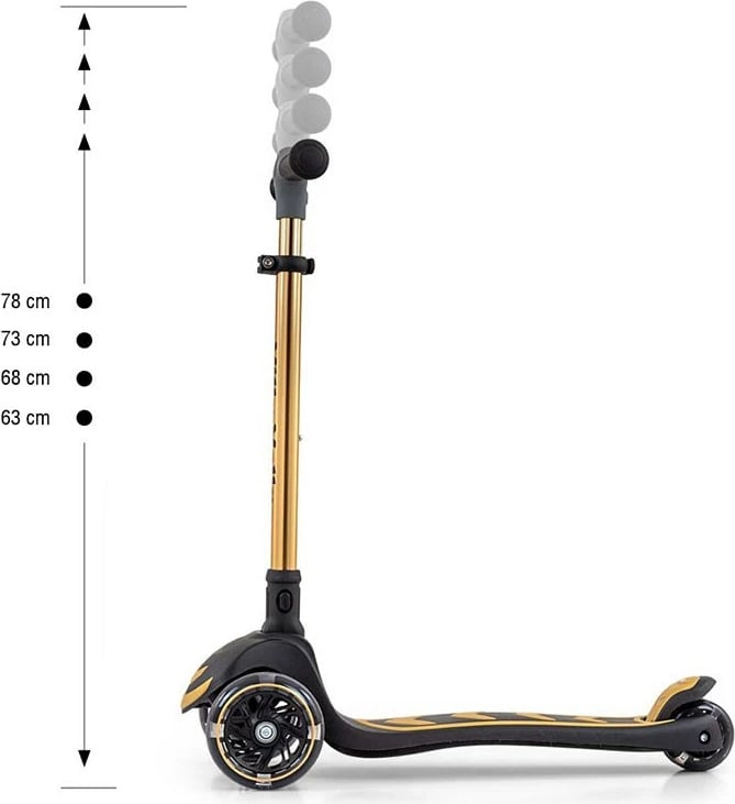 Trotinetë, Milly Mally, Boogie, 3 rrota, lartësi e rregullueshme, rrota me drita LED, deri 50 kg, e artë