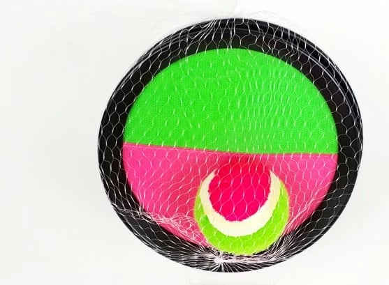 Lojë kapje topi Madej 000808, 2 paleta 18.5 cm, top 6.5 cm, zi/gjelbër/rozë, set