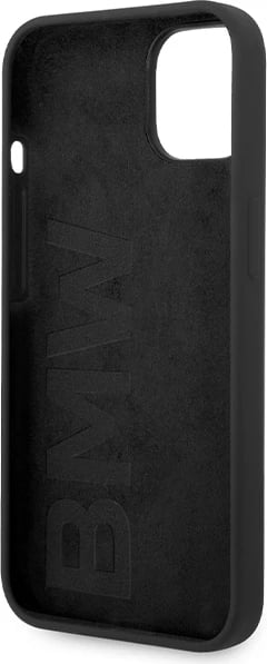 Mbështjellës BMW Silicone Metal Logo për iPhone 15/14/13, i zi