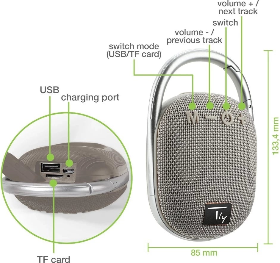 Boks portativ TECHly ICASBL321GR, Mono, 5 W, Gri