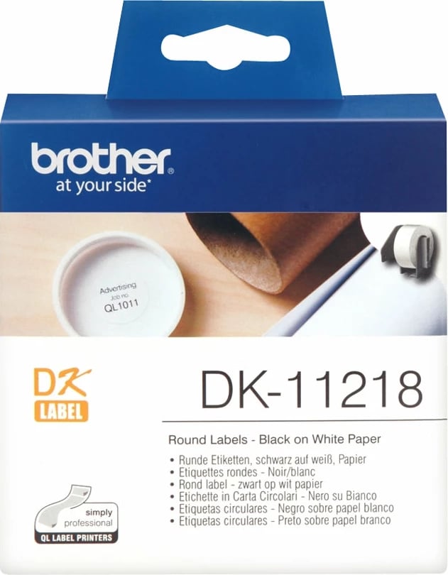 Etiketa të rrumbullakëta Brother DK-11218, 24mm, 1000 copë, bardhë