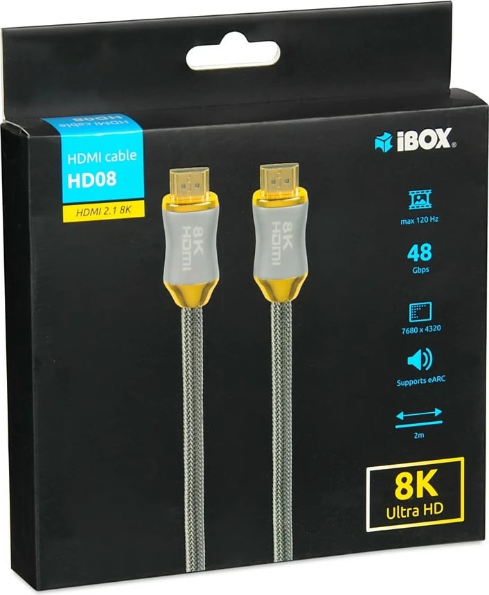 Kabllo HDMI iBOX Ultra High Speed 2.1, 2m, Argjendtë