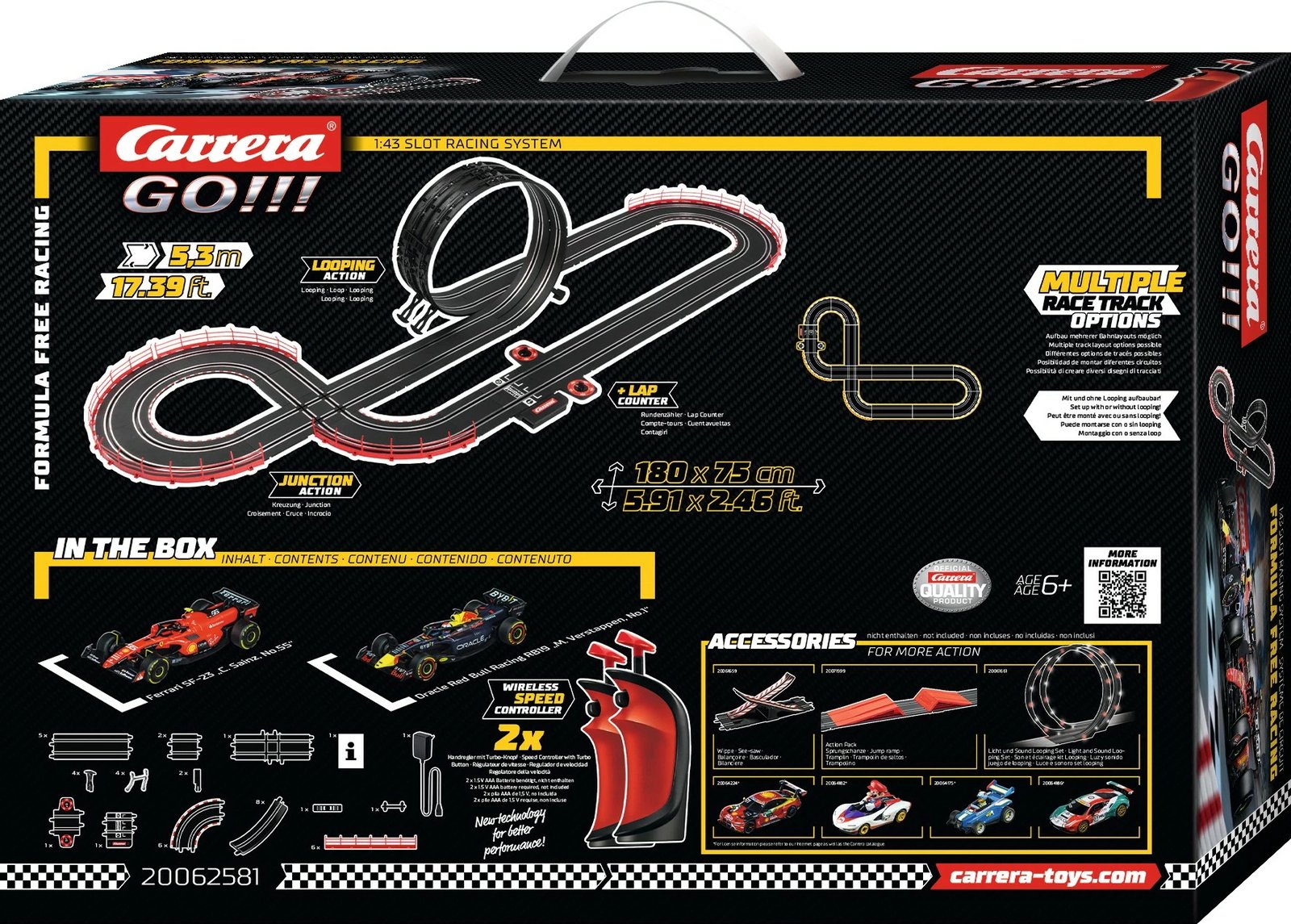 Set gare Carrera GO Formula Free Racing, wireless, 2 makina, 5.3m pistë, shumëngjyrësh