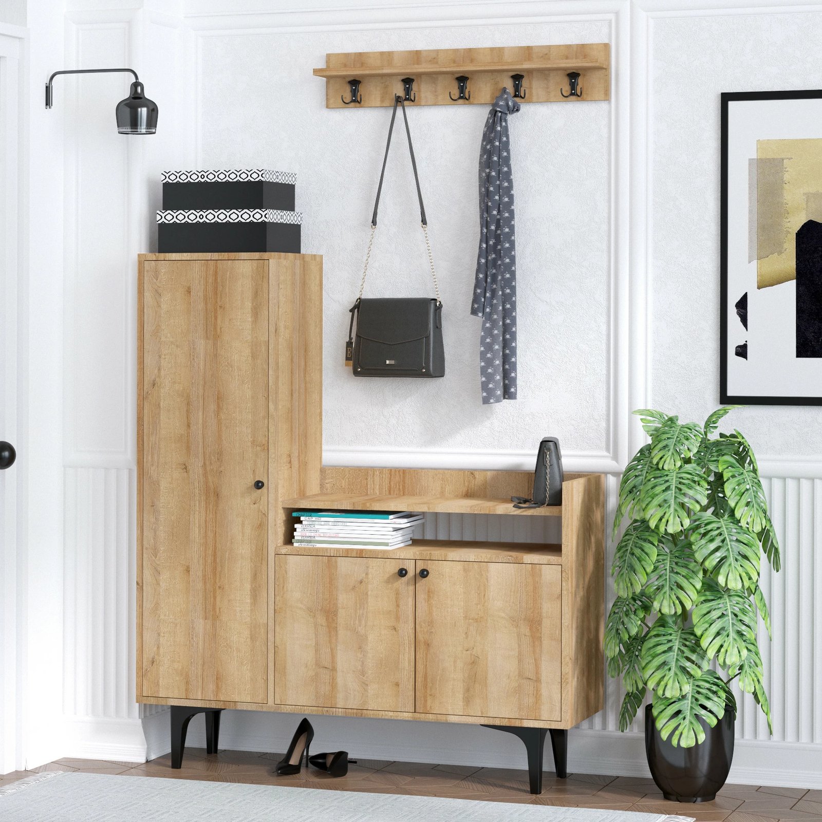 Dollap këpucësh Hanah Home, Barney, ngjyrë lisi