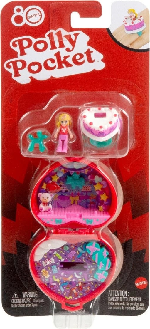 Set lodrash Polly Pocket Mattel JGK21, 80 vjetori, me mikro kukull dhe aksesorë, Kuqe