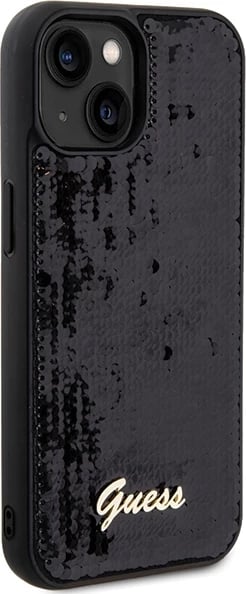 Mbështjellës Guess Sequin Script Metal për iPhone 13/14/15, i zi