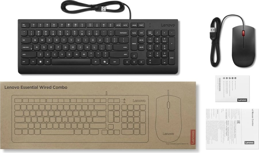 Set tastierë dhe maus Lenovo Essential, model 129, gjermanisht, me kabllo, zi Set tastierë dhe maus Lenovo Essential, model 129, gjermanisht, me kabllo, zi