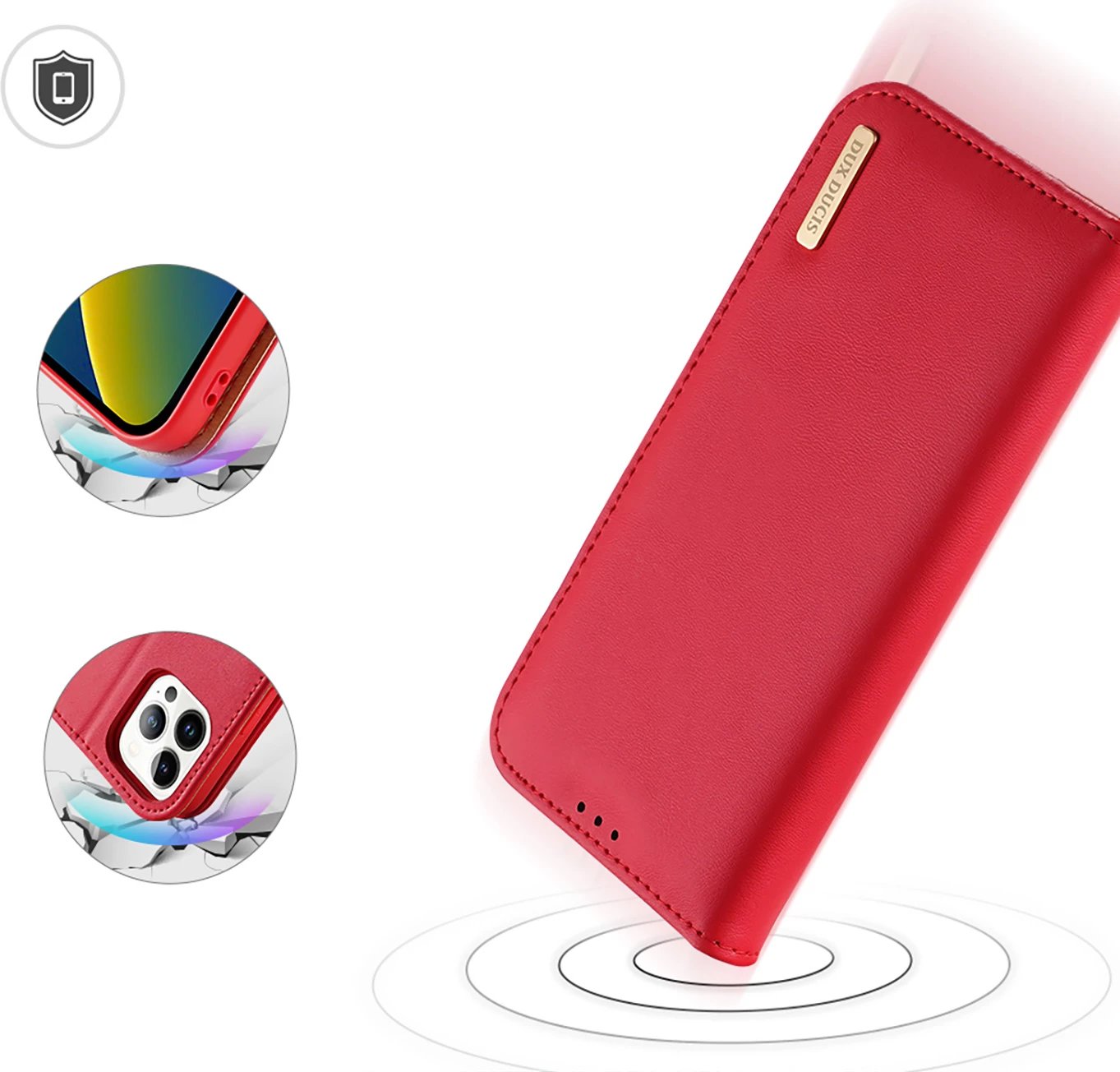 Mbështjellës Dux Ducis Hivo për iPhone 14 Pro Max, lëkurë natyrale, portofol, e kuqe