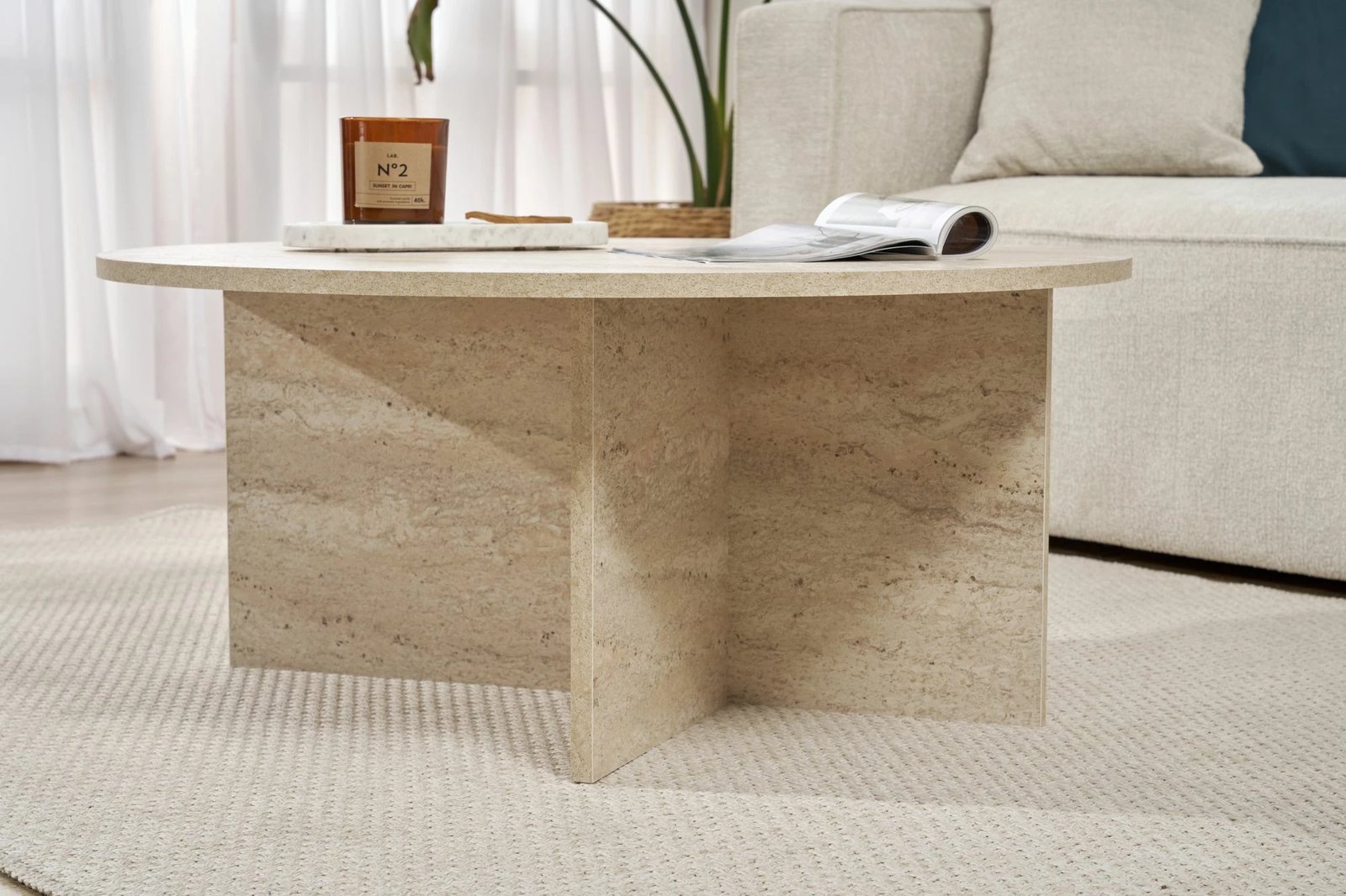 Tavolinë kafeje Nordure, Soleil, ngjyrë travertine