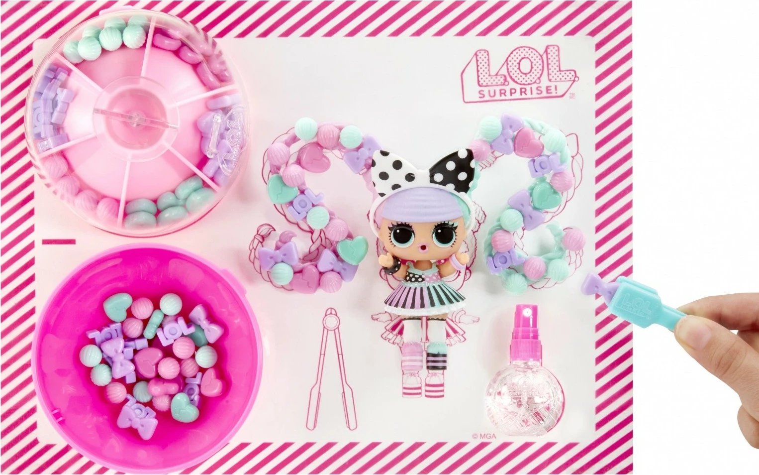 Set rruaza flokësh L.O.L. Surprise Hair Beads Tots, 64+ copë, për vajza