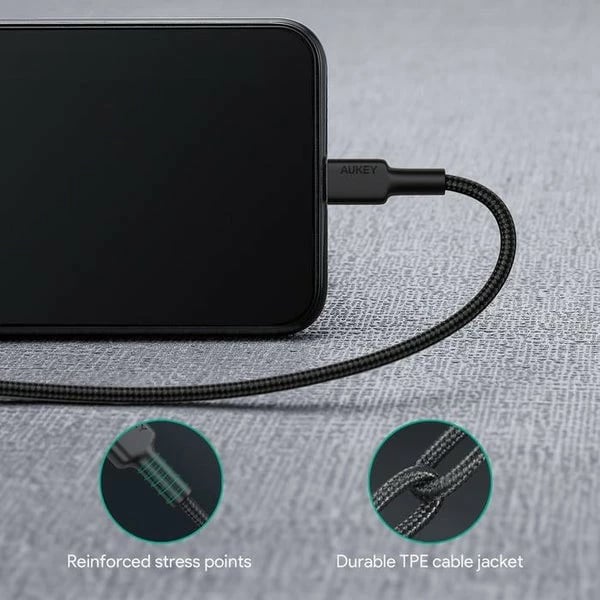 Kabllo AUKEY CB-CL02, USB-C në Lightning, 1.2m, Najlon, E zezë