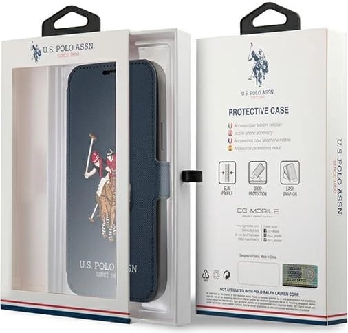 Mbështjellës U.S. Polo Assn. USFLBKP12MPUGFLNV për iPhone 12/12 Pro, Polo Embroidery, granat/navy