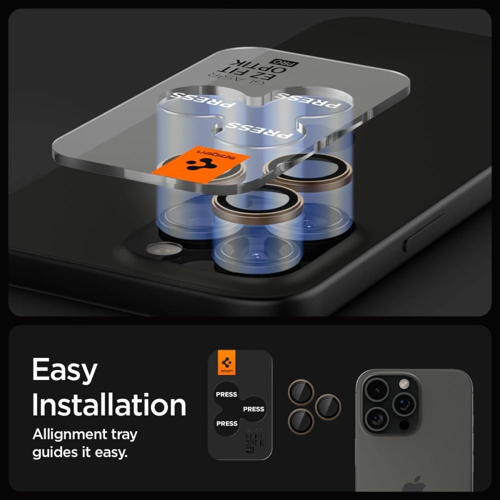 Mbrojtës xhami për kamerë Spigen Optik Pro GLAS.TR EZ FIT, për iPhone 13/14/15 Pro/Pro Max, Kafe, 2 copë