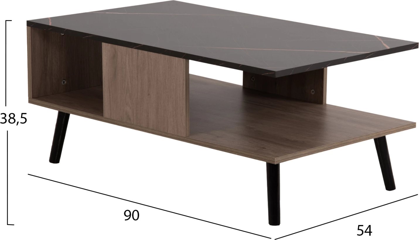 Tavolinë kafeje me rafte GUNNEZ FH9036.21 ngjyrë arre-mermer i zi 90x54x38.5H cm Tavolinë kafeje me rafte GUNNEZ FH9036.21 ngjyrë arre-mermer i zi 90x54x38.5H cm