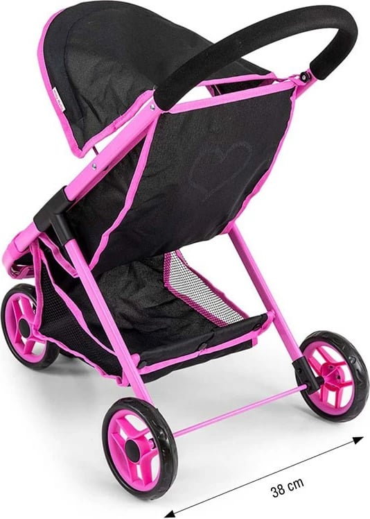 Karrocë kukullash, Milly Mally, Susie Prestige, për kukulla deri 50 cm, tri rrota me rrota të dyfishta përpara, e zezë