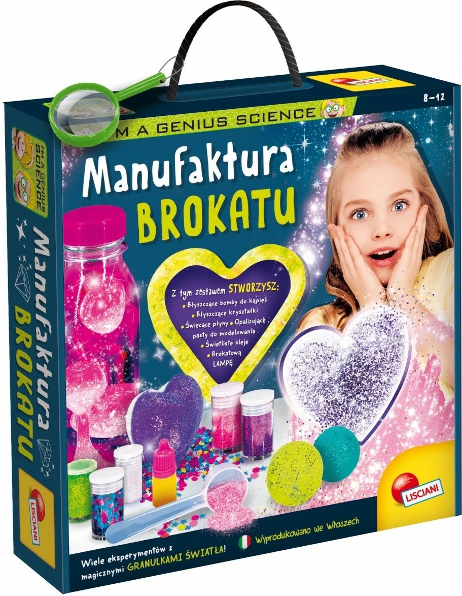 Set eksperimental Im A Genius Manufaktura Glitter Lisciani për vajza, 8+ vjeç