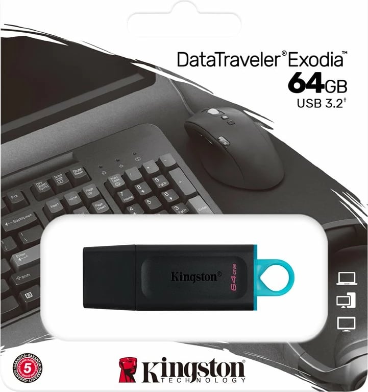 USB Kingston DataTraveler Exodia 64GB, USB 3.2, e zezë/teal