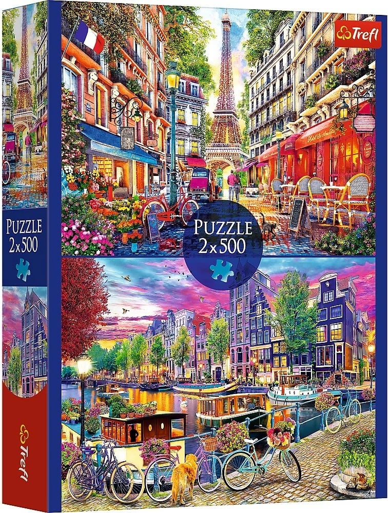 Puzzle Trefl 2x500 elemente, kryeqytetet evropiane, Paris & Amsterdam, 48x34cm, set