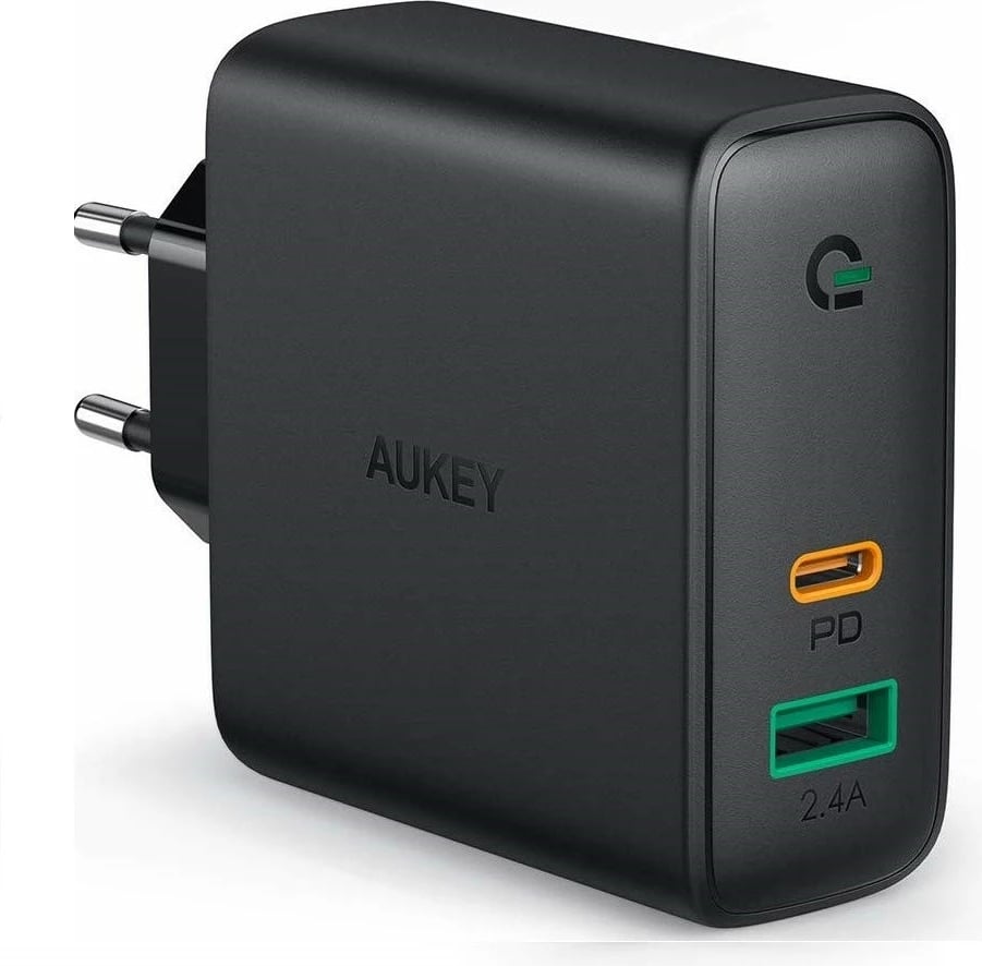 Karikues muri, AUKEY PA-D1, USB Power Delivery 30W, 2 porte (USB-C + USB-A), Dynamic Detect, e zezë
