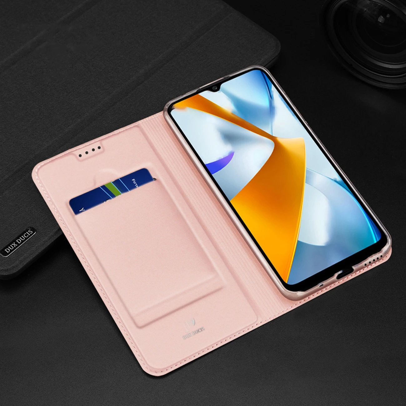 Mbështjellës Dux Ducis Skin Pro për Oppo Reno 8 Pro, me kapak, xhep për kartela, funksion standi, Kaltër