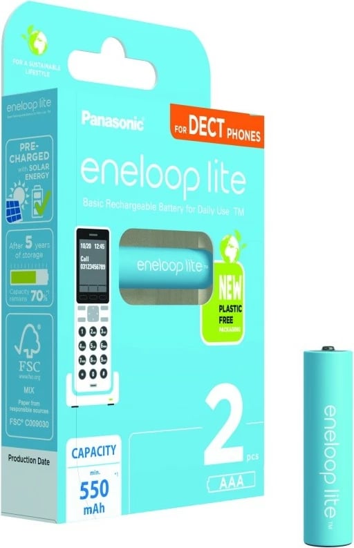Bateri të rikarikueshme AAA Panasonic Eneloop Lite 550 mAh, 2 copë, blu