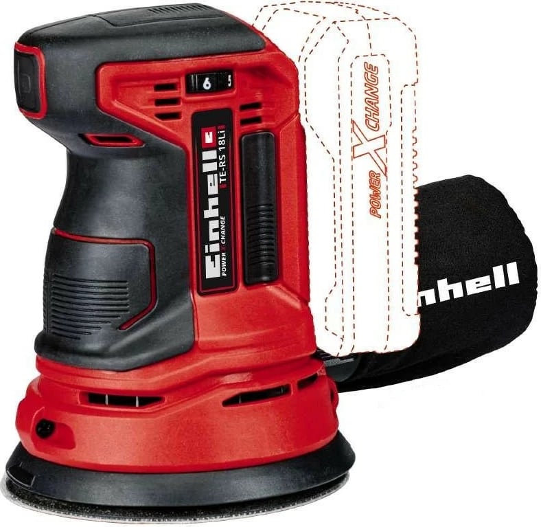 Lëmues orbital Einhell TE-RS 18 Li Solo, 18V, 6 shpejtësi, 12.5cm, pa kabllo, kuqe/zezë