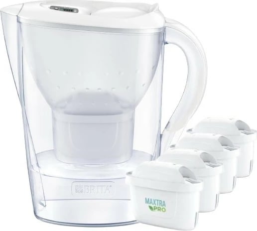 Ibrik filtrues uji Brita Marella XL me 4 fishekë Maxtra PRO, 3.5L, Bardhë