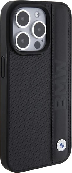 Mbështjellës BMW Leather Textured & Stripe për iPhone 15 Pro, i zi