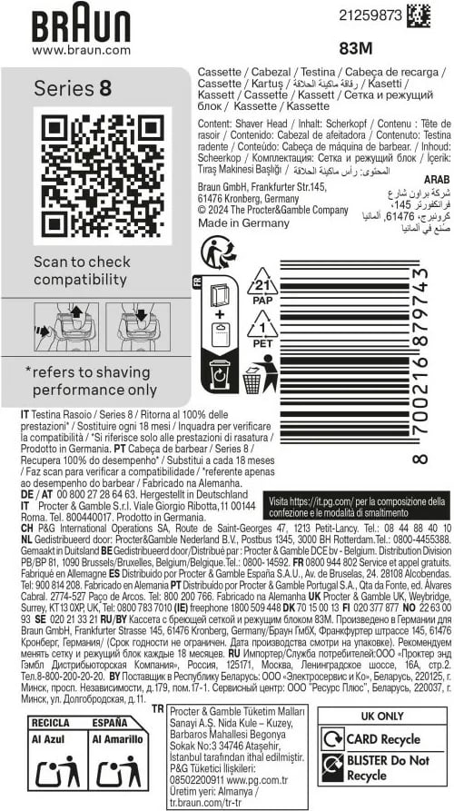 Kokë zëvendësuese Braun Kombipack 83M për makinë rroje Series 8, argjend