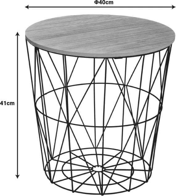 Tavolinë anësore Kumi, sipërfaqe tavoline MDF lisi dhe metal i zi D40x41cm