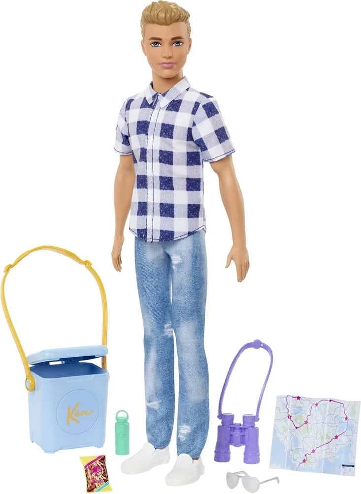 Kukull lodër Ken Barbie Dreamhouse Adventures me aksesorë kampingu, MATTEL HHR66, shumëngjyrëshe