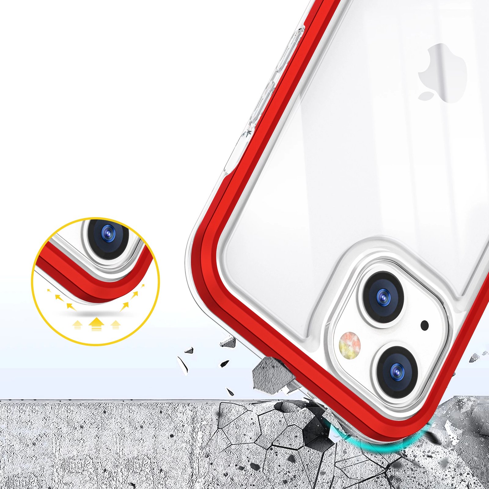 Mbështjellës Hurtel Hybrid Armor Clear 3in1 për iPhone 13 mini, Transparent me kornizë të kuqe