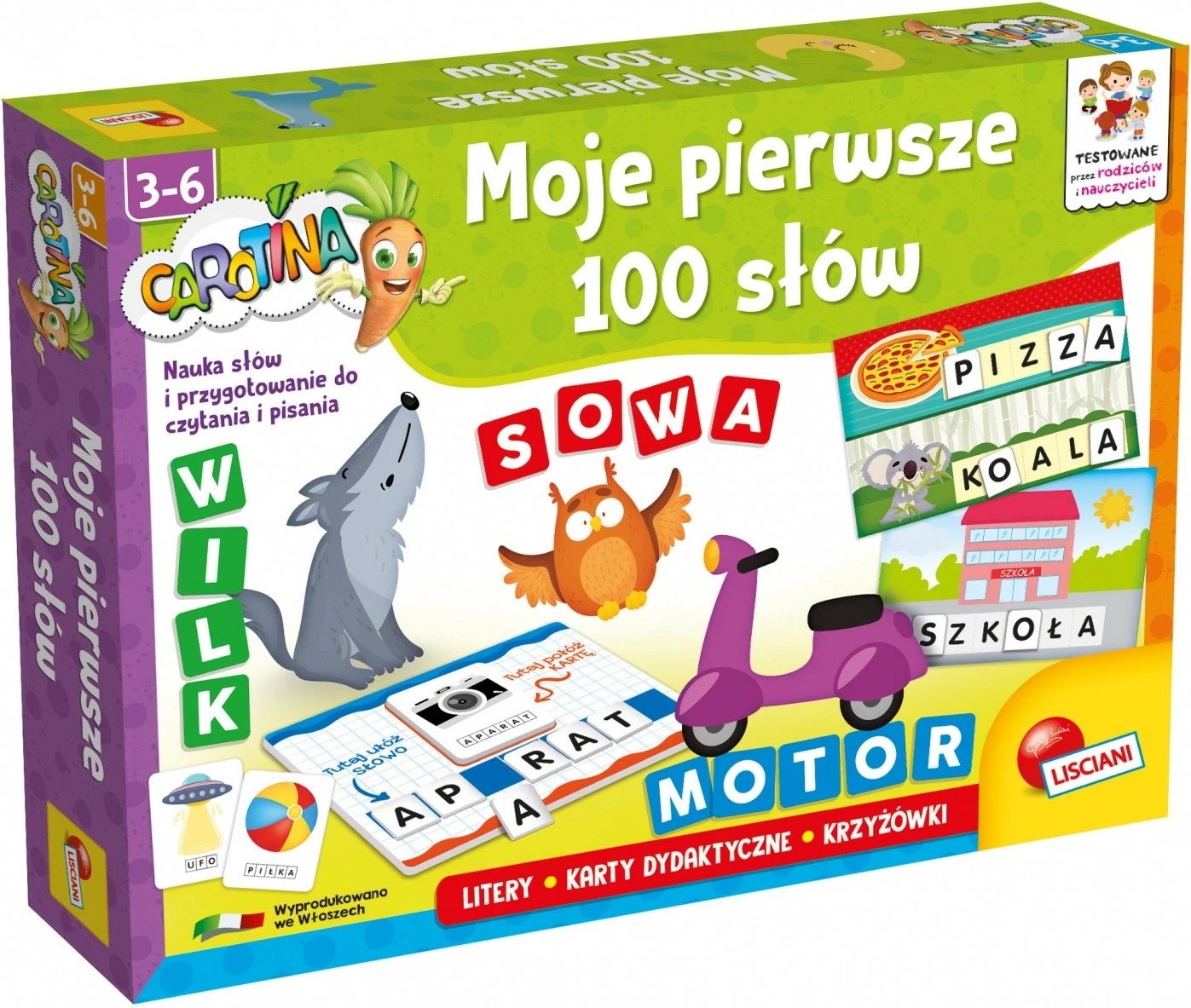 Set edukativ Carotina My First 100 Words, Lisciani, për fëmijë, karton/letra