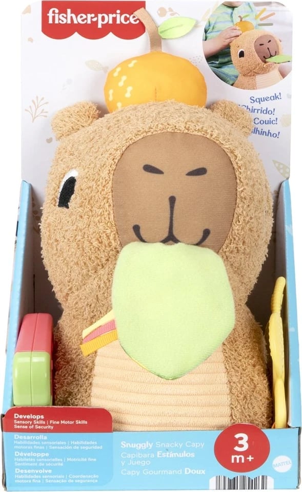 Lodër pellushi Fisher-Price Snuggly Snacky Capy, MATTEL, Bronztë