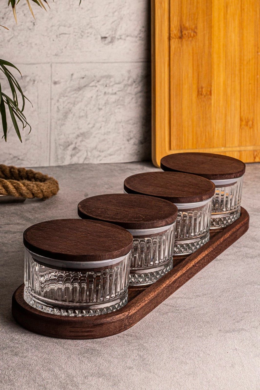 Set pjatash qelqi me kapakë druri, 9 copë, Hermia Concept, Bella 5