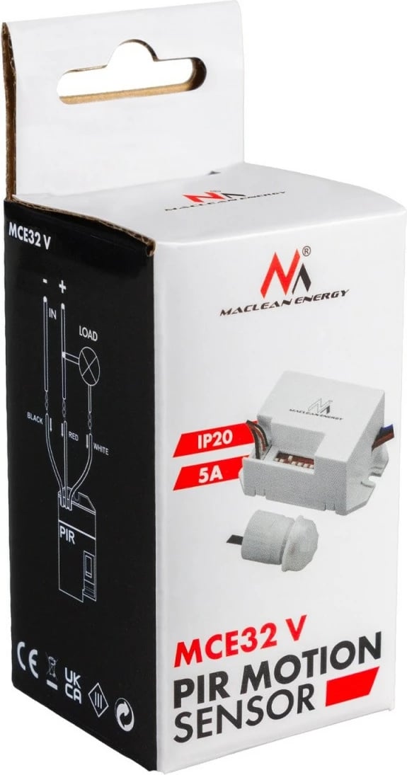 Sensor lëvizjeje PIR Maclean MCE32 V, 12-24V DC, 360°, i bardhë