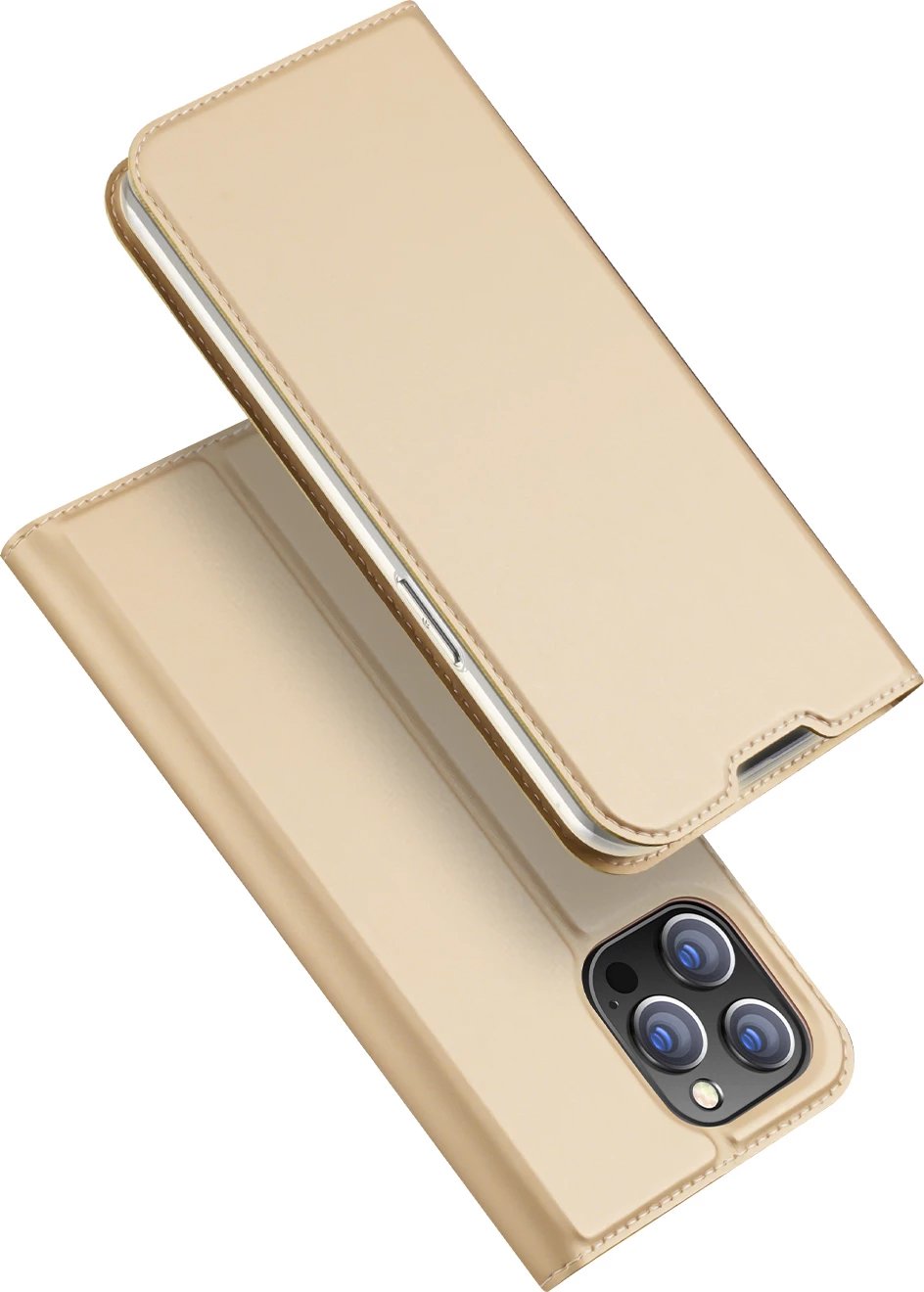 Mbështjellës Dux Ducis Skin Pro për iPhone 14 Pro Max, me kapak, xhep për kartela, ari
