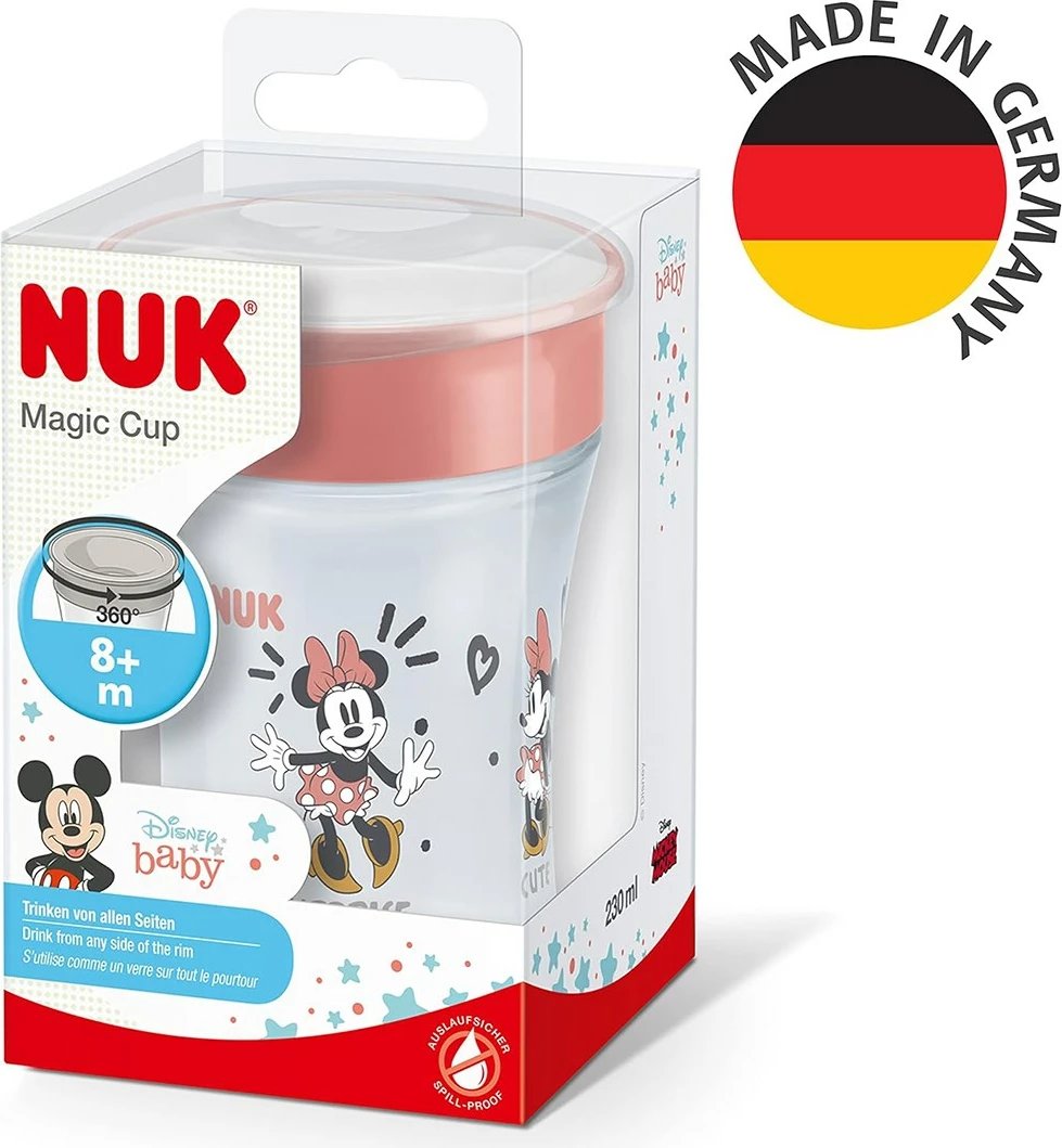 Gotë trajnimi 360°, NUK, Minnie, 230ml, 8+ muaj, pa BPA, me kapak, rozë