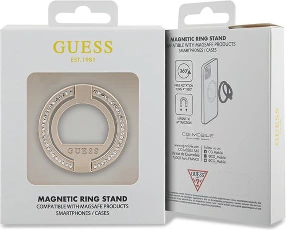 Mbajtës unazë për celular Guess MagSafe Ring Stand me gurë, ari
