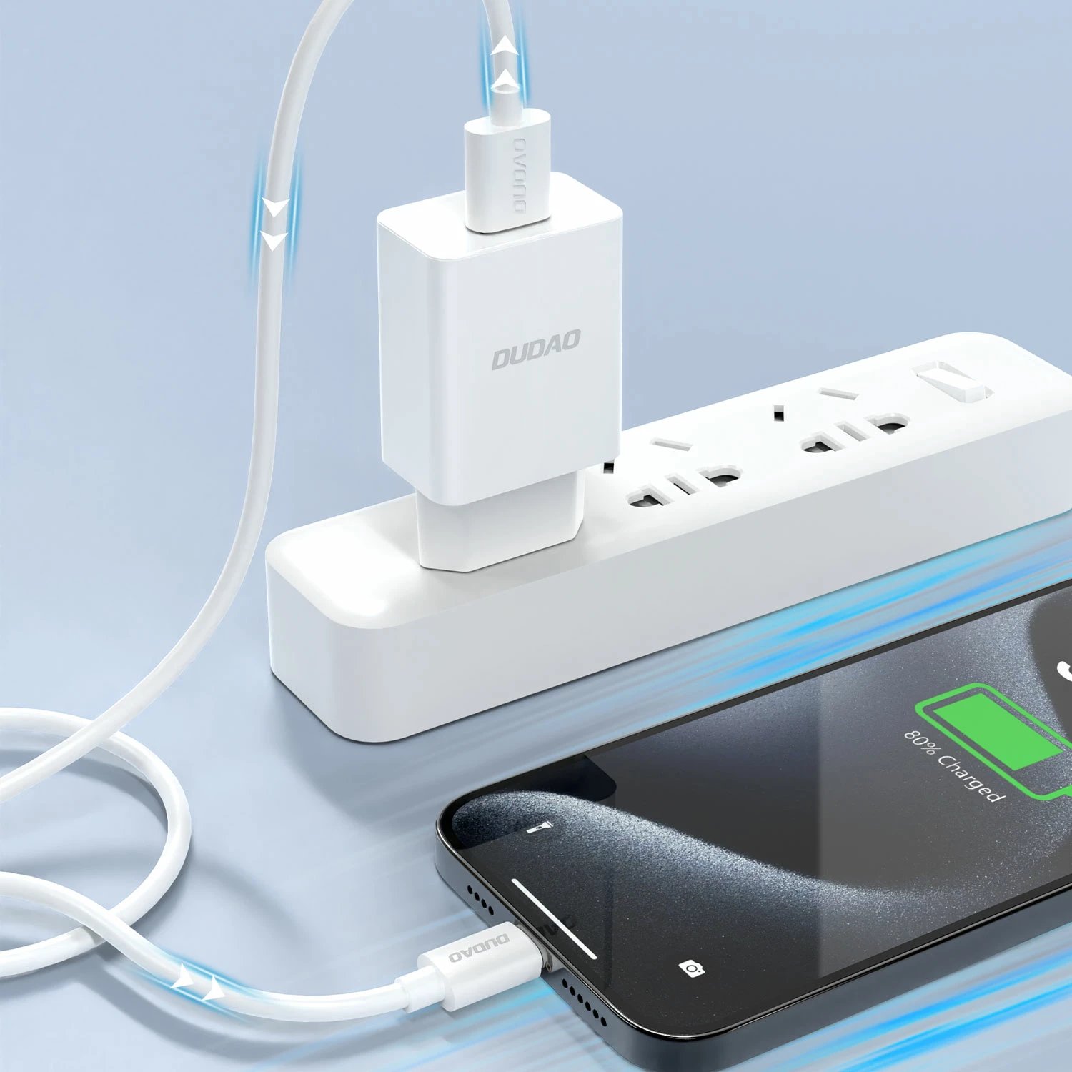Karikues muri Dudao A4EU me USB-A 2.1A, me kabllo USB-A në Lightning, Bardhë