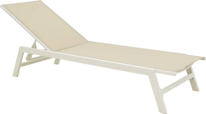Shezlong alumini, tekstilene bezhë e bardhë, Boka, 60x192x31cm