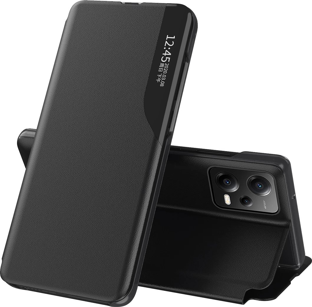 Mbështjellës Hurtel Eco Leather View Case për Xiaomi Redmi Note 12 Pro+, i zi