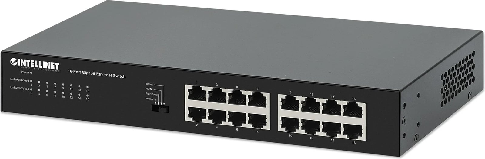 Switch Intellinet 16-Port Gigabit, 561815, i zi, me mbajtëse rack