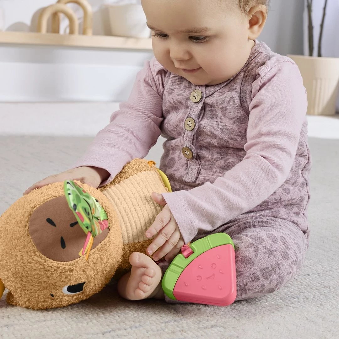 Lodër pellushi Fisher-Price Snuggly Snacky Capy, MATTEL, Bronztë