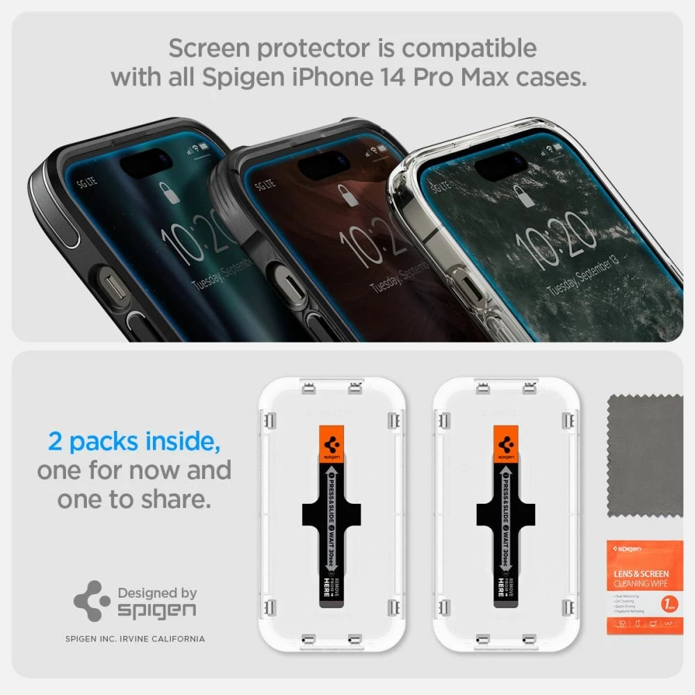 Xham i temperuar Spigen Glas.tR EZ Fit për iPhone 14 Pro, 2 copë